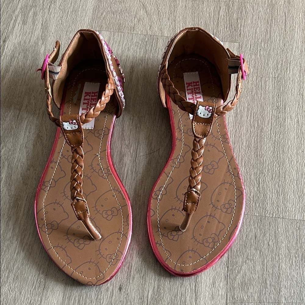 Hello Kitty Brown and Pink Braided Sandals